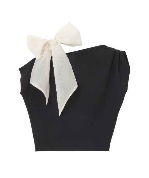 PEACH JOHN（ピーチジョン）の「アシメトリーリボンニットトップス（Tシャツ/カットソー・レディース・ミント/ホワイト/ブラック・ONE SIZE）」の14枚目の写真