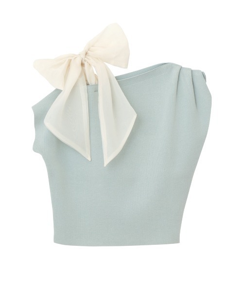 PEACH JOHN（ピーチジョン）の「アシメトリーリボンニットトップス（Tシャツ/カットソー・レディース・ミント/ホワイト/ブラック・ONE SIZE）」の15枚目の写真