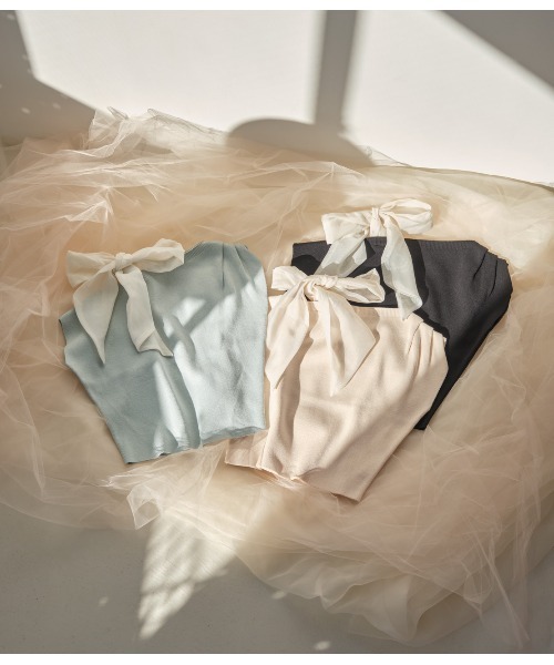 PEACH JOHN（ピーチジョン）の「アシメトリーリボンニットトップス（Tシャツ/カットソー・レディース・ミント/ホワイト/ブラック・ONE SIZE）」の11枚目の写真