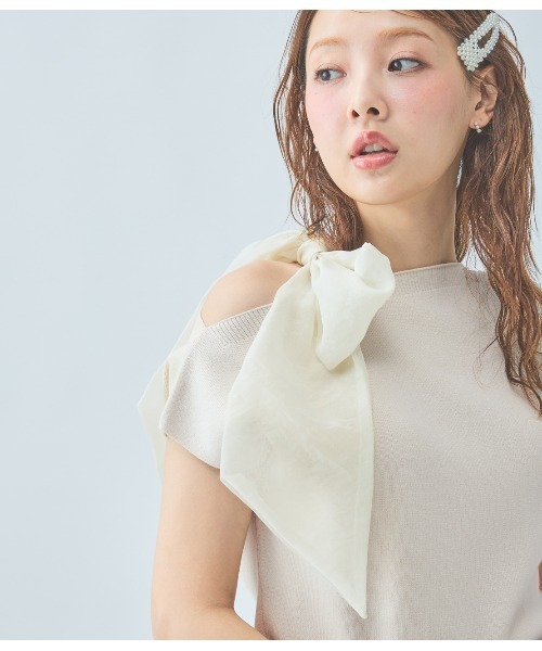 PEACH JOHN（ピーチジョン）の「アシメトリーリボンニットトップス（Tシャツ/カットソー・レディース・ミント/ホワイト/ブラック・ONE SIZE）」の20枚目の写真