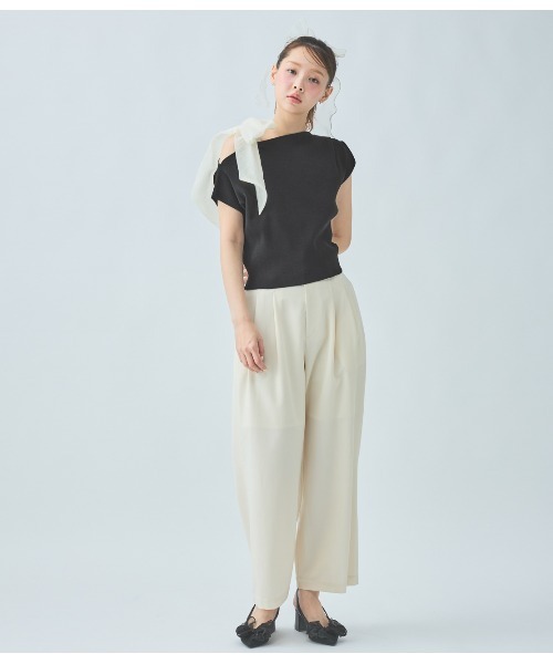 PEACH JOHN（ピーチジョン）の「アシメトリーリボンニットトップス（Tシャツ/カットソー・レディース・ミント/ホワイト/ブラック・ONE SIZE）」の22枚目の写真