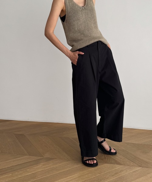 CANAL JEAN（キャナルジーン）の「HARING　コットンチノワイドパンツ（チノパンツ・レディース・ブラック/ベージュ・SMALL/MEDIUM/X-SMALL）」の6枚目の写真