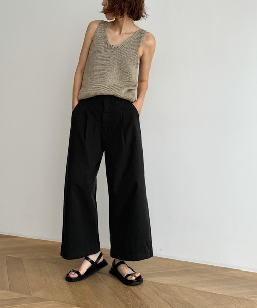 CANAL JEAN（キャナルジーン）の「HARING　コットンチノワイドパンツ（チノパンツ・レディース・ブラック/ベージュ・SMALL/MEDIUM/X-SMALL）」の8枚目の写真