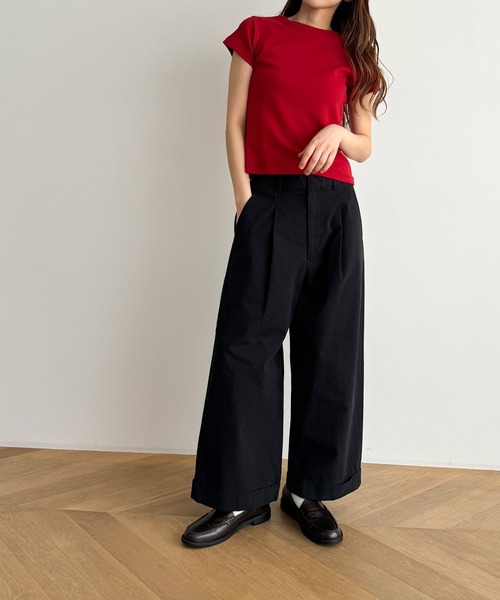 CANAL JEAN（キャナルジーン）の「HARING　コットンチノワイドパンツ（チノパンツ・レディース・ブラック/ベージュ・SMALL/MEDIUM/X-SMALL）」の17枚目の写真