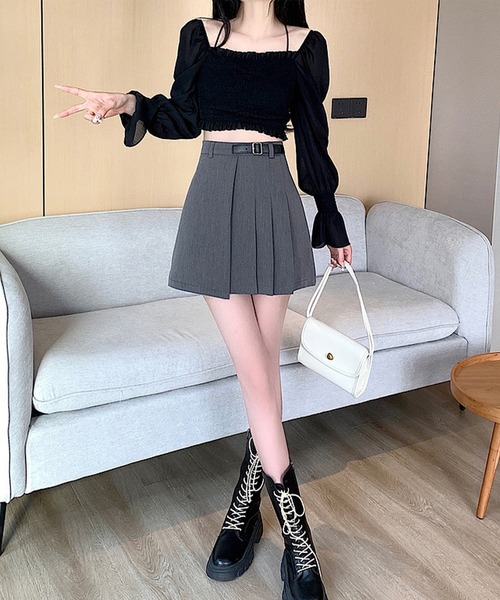 Lace Ladies(レースレディース)の「ベルト付き アシメ プリーツ ミニ スカート(スカート・レディース・グレー/ブラック/アイボリー・S/M/XL/L)」の12枚目の写真