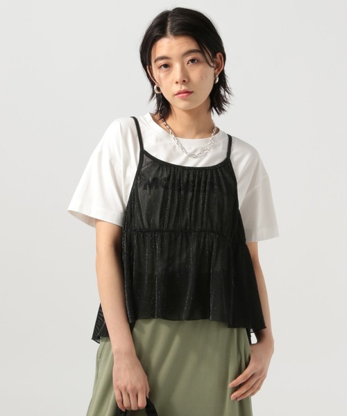 BAYFLOW（ベイフロー）の「[前後で着られる]2WAYラメキャミビスチェ（キャミソール・レディース・グレー/オフホワイト/ライトブルー/ブラック・FREE）」の3枚目の写真