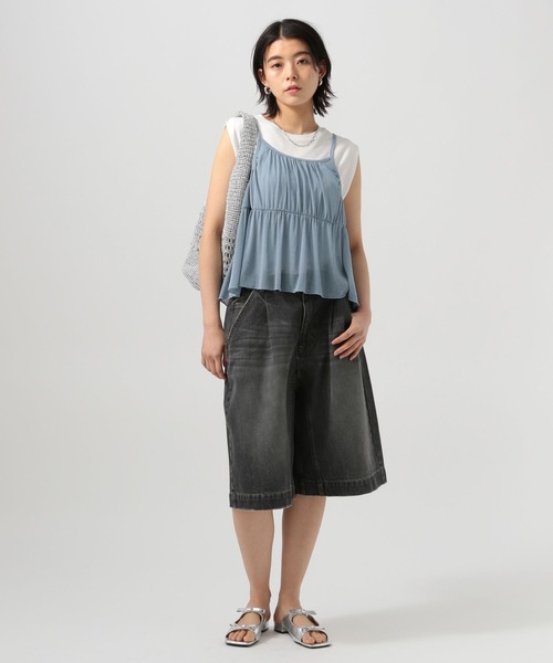 BAYFLOW（ベイフロー）の「[前後で着られる]2WAYラメキャミビスチェ（キャミソール・レディース・グレー/オフホワイト/ライトブルー/ブラック・FREE）」の12枚目の写真