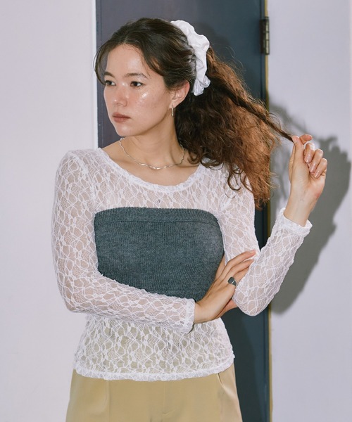 LIENCOEUR(リアンクール)の「ミニフラワーレーストップス(Tシャツ/カットソー・レディース・ホワイト/ブラック・FREE)」の14枚目の写真