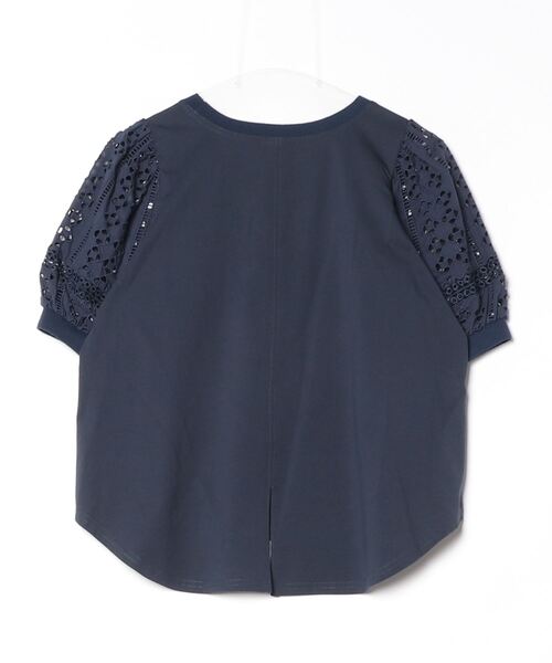 tシャツ BRODIAEA 袖レース切り替えバックスリット5分袖カットソー レディース セール】BRODIAEA 袖レース切り替えバックスリット5分袖