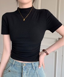 【新品】TRAFFIC BASIC STYLE プルオーバー モックネック サイドフリンジ キモノスリーブ ニット セーター 半袖 無地 38 黒 売れ筋商品|||レディース モックネック ルーズオーバーサイドスリット ハイポンチ