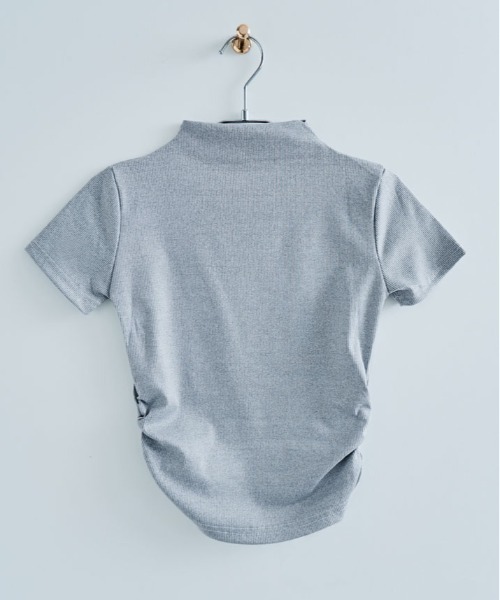 kirakiraShop(キラキラショップ)の「サイドギャザー モックネック 半袖 サマーニットソー(Tシャツ/カットソー・レディース・グレー/ブラック/ホワイト・FREE)」の18枚目の写真