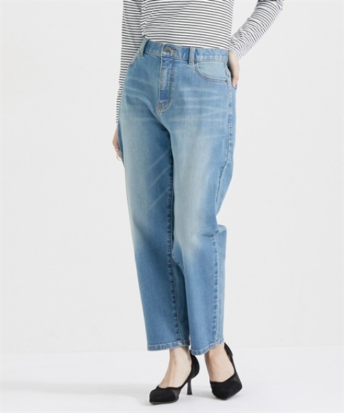 Petitjo（プッチージョ）の「小さいサイズ　すごく伸びるテーパードデニムパンツ　低身長さん・小柄女性（デニムパンツ・レディース・ネイビー/ブルー系・58/61/64/67）」の5枚目の写真