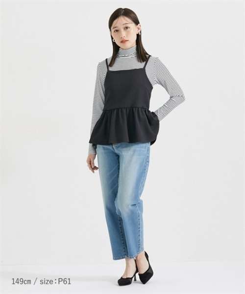 Petitjo（プッチージョ）の「小さいサイズ　すごく伸びるテーパードデニムパンツ　低身長さん・小柄女性（デニムパンツ・レディース・ネイビー/ブルー系・58/61/64/67）」の4枚目の写真