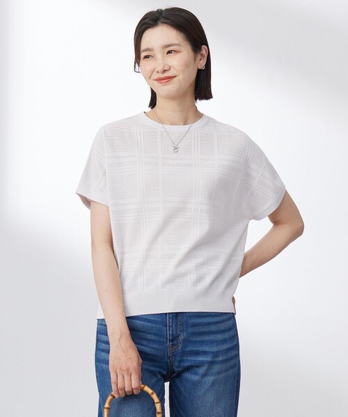 J.PRESS Ladies（J.プレス レディス）の「【洗える】メッシュ パターン ニット（ニット/セーター・レディース・ピンク系3/ネイビー系3/ライトグレー系3/ピーコックグリーン系3・SMALL）」の3枚目の写真
