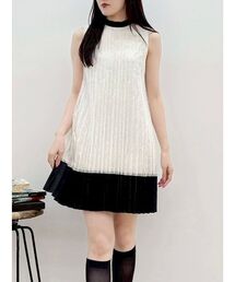 MERCURYDUO | バイカラーレースプリーツミニワンピース(ワンピース)