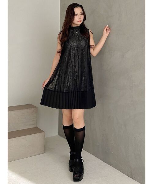 MERCURYDUO（マーキュリーデュオ）の「バイカラーレースプリーツミニワンピース（ワンピース・レディース・ミント/ブラック/オフホワイト・SMALL/MEDIUM）」の5枚目の写真