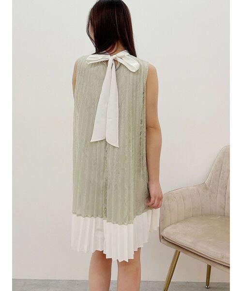 MERCURYDUO（マーキュリーデュオ）の「バイカラーレースプリーツミニワンピース（ワンピース・レディース・ミント/ブラック/オフホワイト・SMALL/MEDIUM）」の15枚目の写真