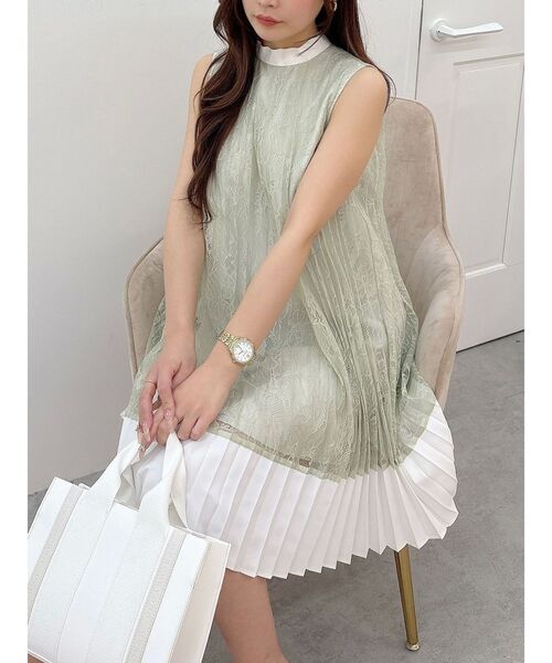 MERCURYDUO（マーキュリーデュオ）の「バイカラーレースプリーツミニワンピース（ワンピース・レディース・ミント/ブラック/オフホワイト・SMALL/MEDIUM）」の16枚目の写真