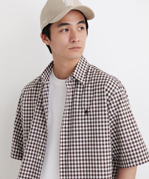 TAKEO KIKUCHI(タケオキクチ)の「【LIMITED】ワンポイント刺繍 綿麻チェック 半袖シャツ(シャツ/ブラウス・メンズ・ダークブラウン/ベージュ/パープル/ネイビー・01/02/03/04/05)」の13枚目の写真
