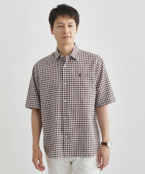 TAKEO KIKUCHI(タケオキクチ)の「【LIMITED】ワンポイント刺繍 綿麻チェック 半袖シャツ(シャツ/ブラウス・メンズ・ダークブラウン/ベージュ/パープル/ネイビー・01/02/03/04/05)」の17枚目の写真