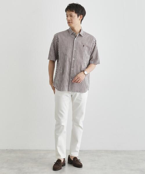 TAKEO KIKUCHI(タケオキクチ)の「【LIMITED】ワンポイント刺繍 綿麻チェック 半袖シャツ(シャツ/ブラウス・メンズ・ダークブラウン/ベージュ/パープル/ネイビー・01/02/03/04/05)」の18枚目の写真