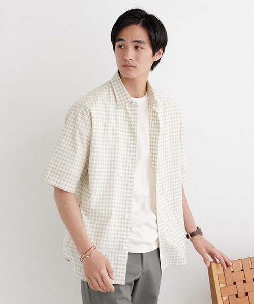 TAKEO KIKUCHI(タケオキクチ)の「【LIMITED】ワンポイント刺繍 綿麻チェック 半袖シャツ(シャツ/ブラウス・メンズ・ダークブラウン/ベージュ/パープル/ネイビー・01/02/03/04/05)」の21枚目の写真