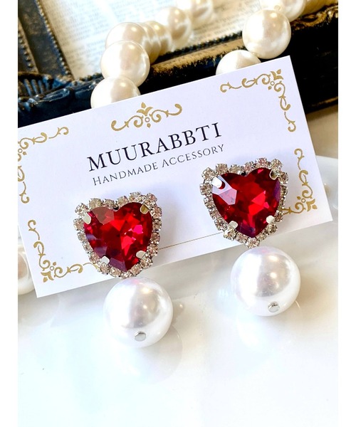 VIBGYOR(ヴィブジョー)の「【MUURABBTI】ハートビジューのパールピアス(MA)(ピアス(両耳用)・レディース・グリーン/ピンク系その他/ブルー/ブラック/レッド・FREE)」の5枚目の写真