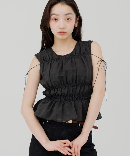 senee シャーリングブラウス アイボリー shirring blouse（シャーリングブラウス）（シャツ/ブラウス）｜SENEE