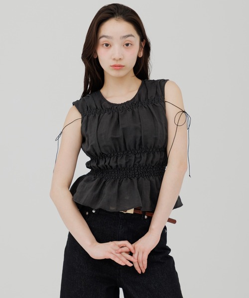SENEE（セニー）の「shirring blouse（シャーリングブラウス）（シャツ/ブラウス・レディース・グレー/ホワイト/ブラック/アイボリー・FREE）」の6枚目の写真