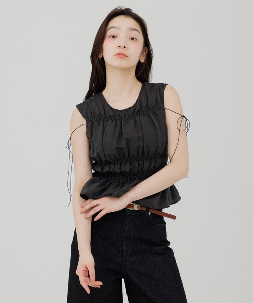 SENEE（セニー）の「shirring blouse（シャーリングブラウス）（シャツ/ブラウス・レディース・グレー/ホワイト/ブラック/アイボリー・FREE）」の7枚目の写真