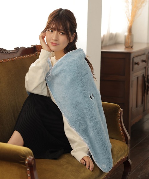 ブランケット　刺繍タグ付き(ブラック) モンスター 3way ブランケット 防寒 節電 ボア コンパクト 刺繍