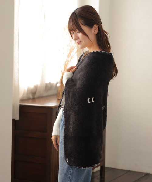 モンスター 3way ブランケット 防寒 節電 ボア コンパクト 刺繍