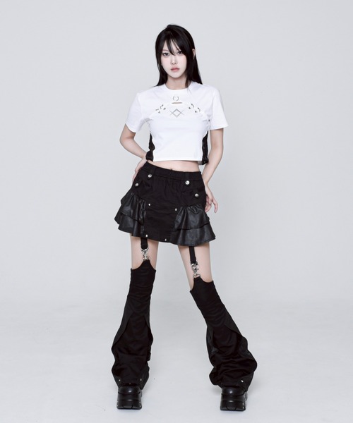 REFLEM/レフレム』レース切替クロップドTシャツ/ハーフスリーブ