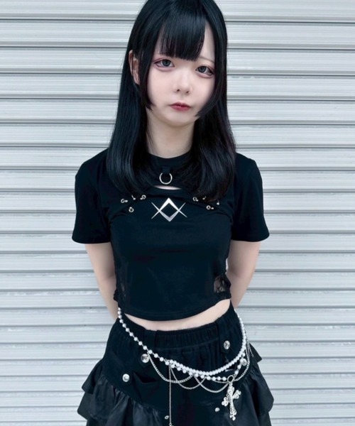 REFLEM/レフレム』レース切替クロップドTシャツ/ハーフスリーブ