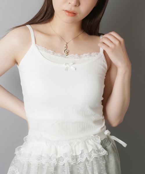 Nodress 2025SSホワイトニップスタッズ付きリボンキャミソール Nodress 2025SSホワイトニップスタッズ付きリボンキャミソール
