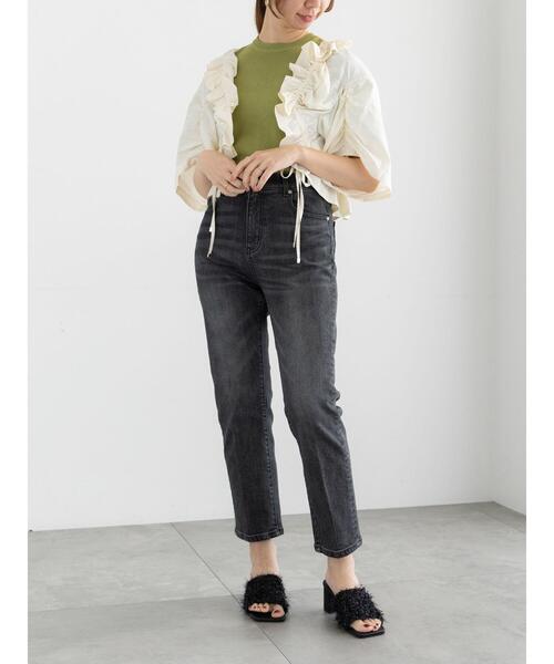 Te chichi(テチチ)の「ドロストギャザーボレロジャケット(ノーカラージャケット・レディース・ブラック/オフホワイト・F)」の5枚目の写真