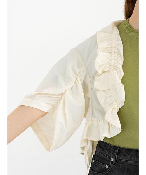Te chichi(テチチ)の「ドロストギャザーボレロジャケット(ノーカラージャケット・レディース・ブラック/オフホワイト・F)」の9枚目の写真