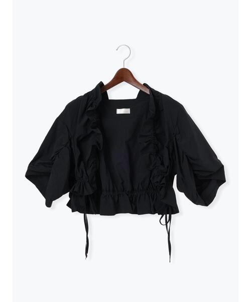 Te chichi(テチチ)の「ドロストギャザーボレロジャケット(ノーカラージャケット・レディース・ブラック/オフホワイト・F)」の14枚目の写真