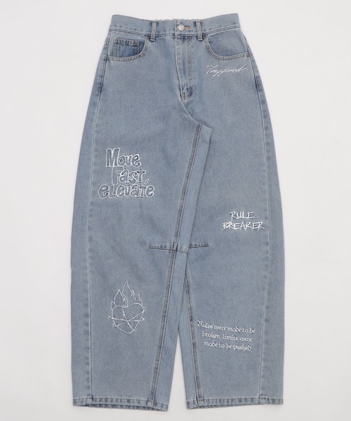 Supplier 刺繍ロゴデニム セール】WEGO/【25年春夏新作】刺繍ロゴバレルレッグパンツ
