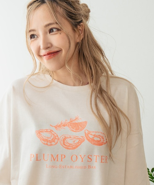 anap mimpi(アナップミンピ)の「オイスタープリント半袖オーバーサイズTシャツ(Tシャツ/カットソー・レディース・キナリ/オートミール/ブラック・FREE)」の1枚目の写真