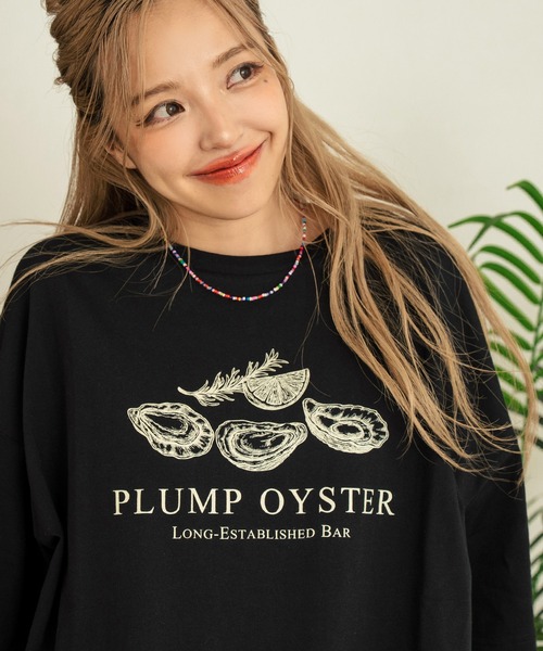 anap mimpi(アナップミンピ)の「オイスタープリント半袖オーバーサイズTシャツ(Tシャツ/カットソー・レディース・キナリ/オートミール/ブラック・FREE)」の2枚目の写真