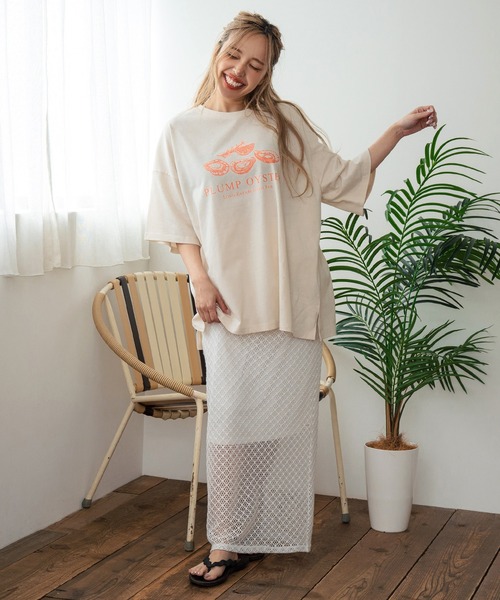 anap mimpi(アナップミンピ)の「オイスタープリント半袖オーバーサイズTシャツ(Tシャツ/カットソー・レディース・キナリ/オートミール/ブラック・FREE)」の6枚目の写真