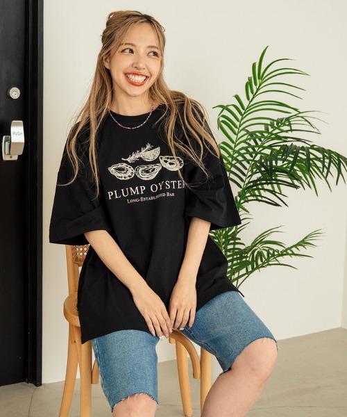 anap mimpi(アナップミンピ)の「オイスタープリント半袖オーバーサイズTシャツ(Tシャツ/カットソー・レディース・キナリ/オートミール/ブラック・FREE)」の7枚目の写真
