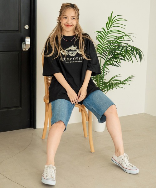 anap mimpi(アナップミンピ)の「オイスタープリント半袖オーバーサイズTシャツ(Tシャツ/カットソー・レディース・キナリ/オートミール/ブラック・FREE)」の8枚目の写真