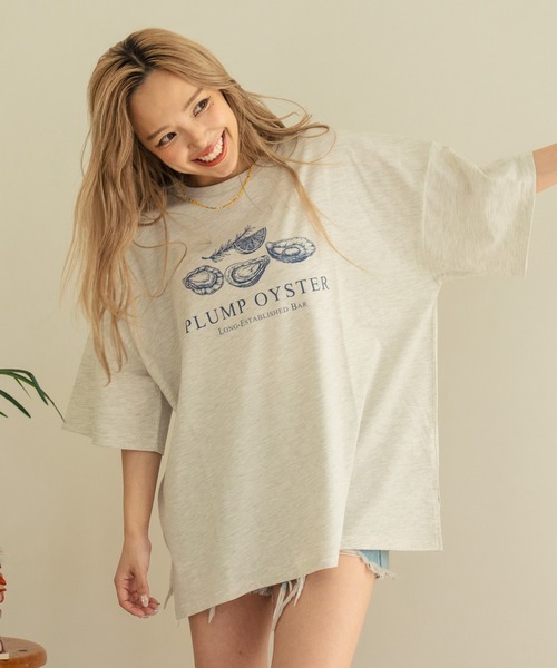 anap mimpi(アナップミンピ)の「オイスタープリント半袖オーバーサイズTシャツ(Tシャツ/カットソー・レディース・キナリ/オートミール/ブラック・FREE)」の9枚目の写真