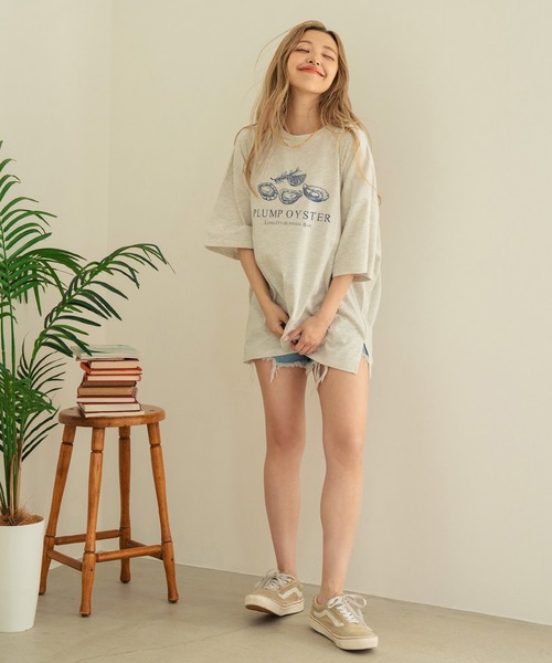 anap mimpi(アナップミンピ)の「オイスタープリント半袖オーバーサイズTシャツ(Tシャツ/カットソー・レディース・キナリ/オートミール/ブラック・FREE)」の13枚目の写真