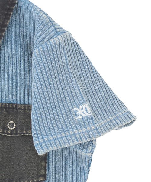 ポロシャツ ポロ FADED WOVEN MIX TOP レディース FADED WOVEN MIX TOP（ポロシャツ）｜X-girl（エックスガール