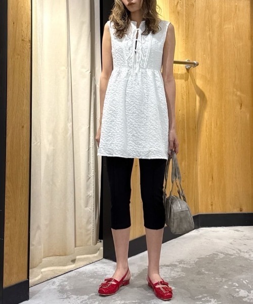 SLY(スライ)の「FLOATING CLOTH RIBBON N/S S/OP フローティング クロス リボン ノースリーブ ショート ワンピース 夏服(ワンピース・レディース・オフホワイト/ブラック・FREE)」の17枚目の写真