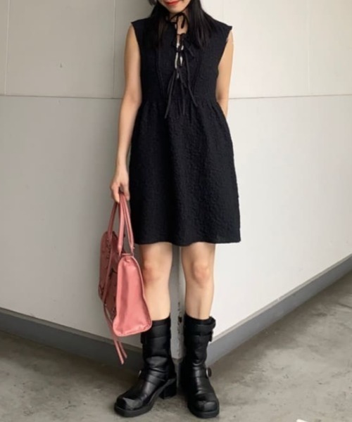 SLY(スライ)の「FLOATING CLOTH RIBBON N/S S/OP フローティング クロス リボン ノースリーブ ショート ワンピース 夏服(ワンピース・レディース・オフホワイト/ブラック・FREE)」の18枚目の写真