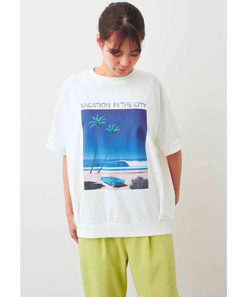 tシャツ ＩＥＤＩＴ　永井博さんコラボ　　ＶＡＣＡＴＩＯＮ　ＩＮ　ＴＨＥ　ＣＩＴＹ　長袖Ｔシャツ「ホワイト」 レディース IEDIT[イディット] 永井博さんコラボ VACATION IN THE CITY 長袖